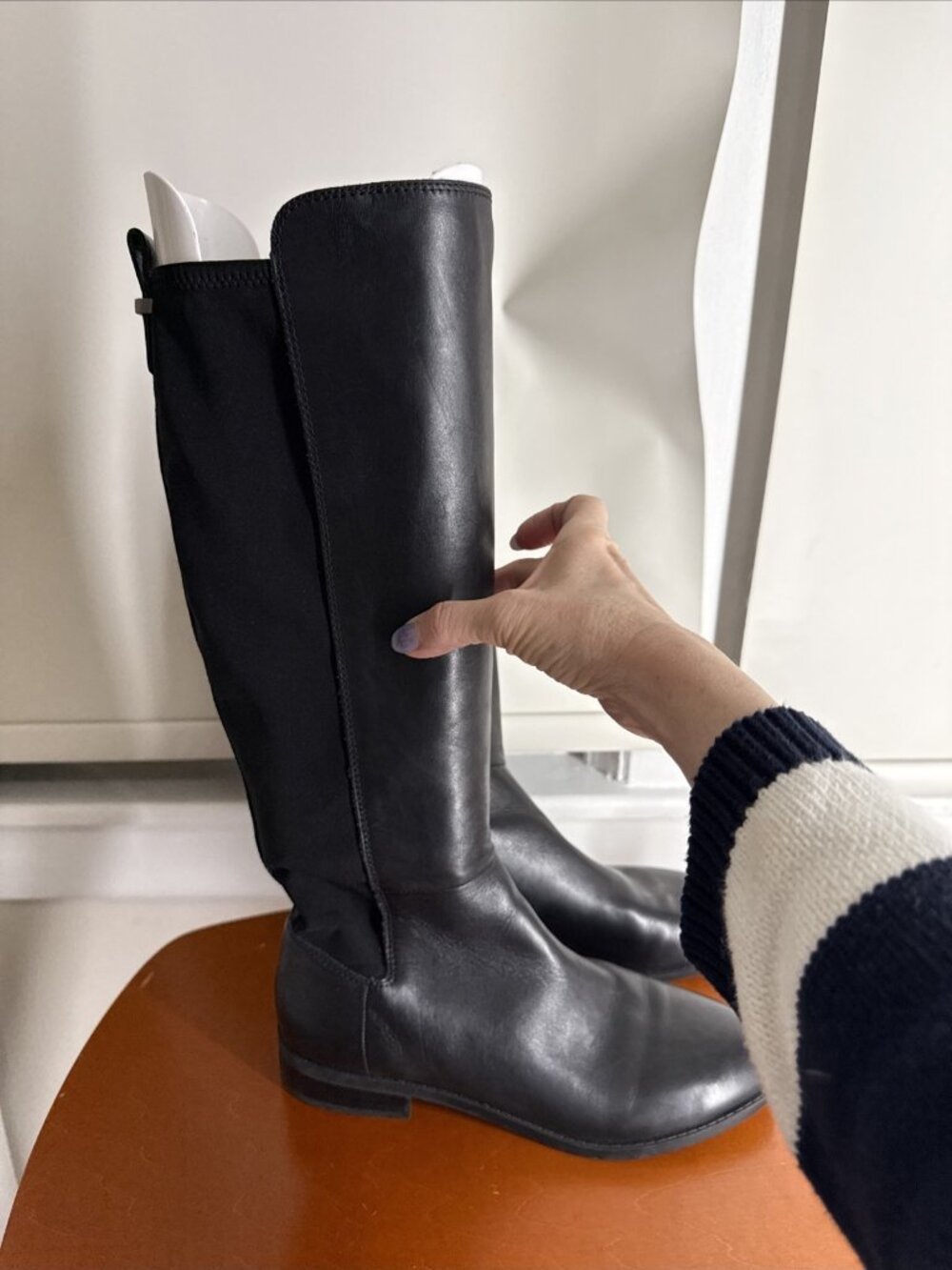 Women's Marc Fisher Sheree-T Size 9.5 Leather Tall Shaft Boots Black Low Heel